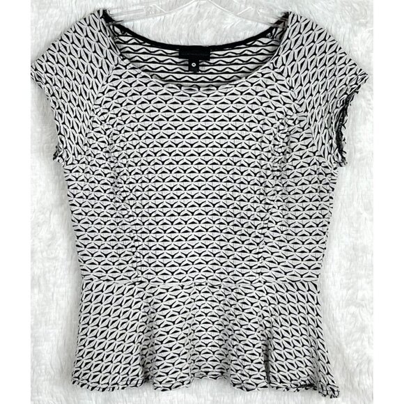 Worthington Petite Large Black White Short Sleeve Peplum Top - Picture 1 of 7